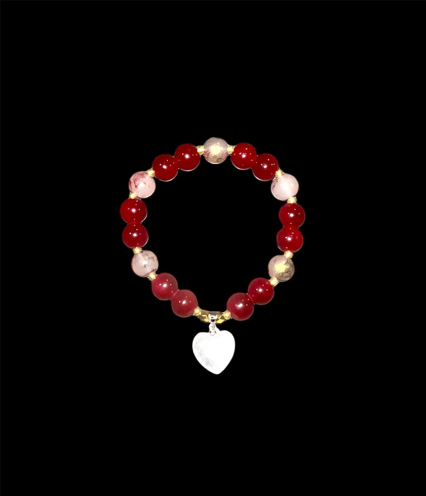 Red Beaded Bracelet with Silver Details and Pendant