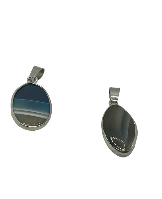 Silver Plated Blue Lace Agate Oval Pendant