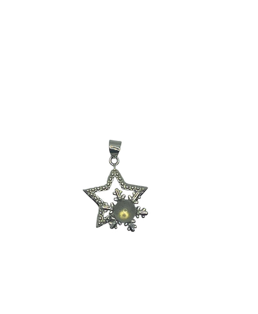 Silver Plated Starred Spinning Snowflake White Moonstone Pendant