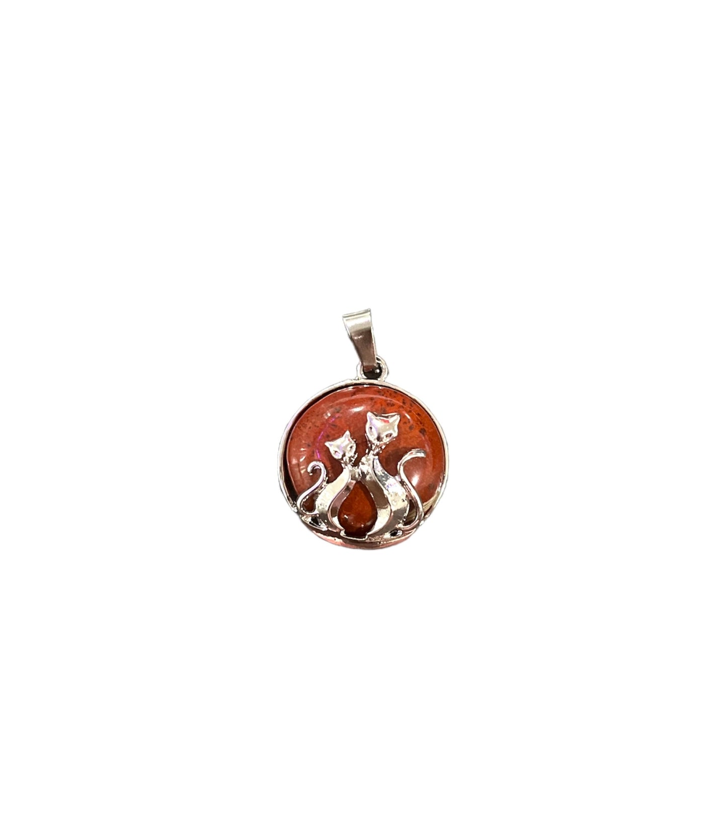 Silver Plated Red Jasper Kitty Pendant