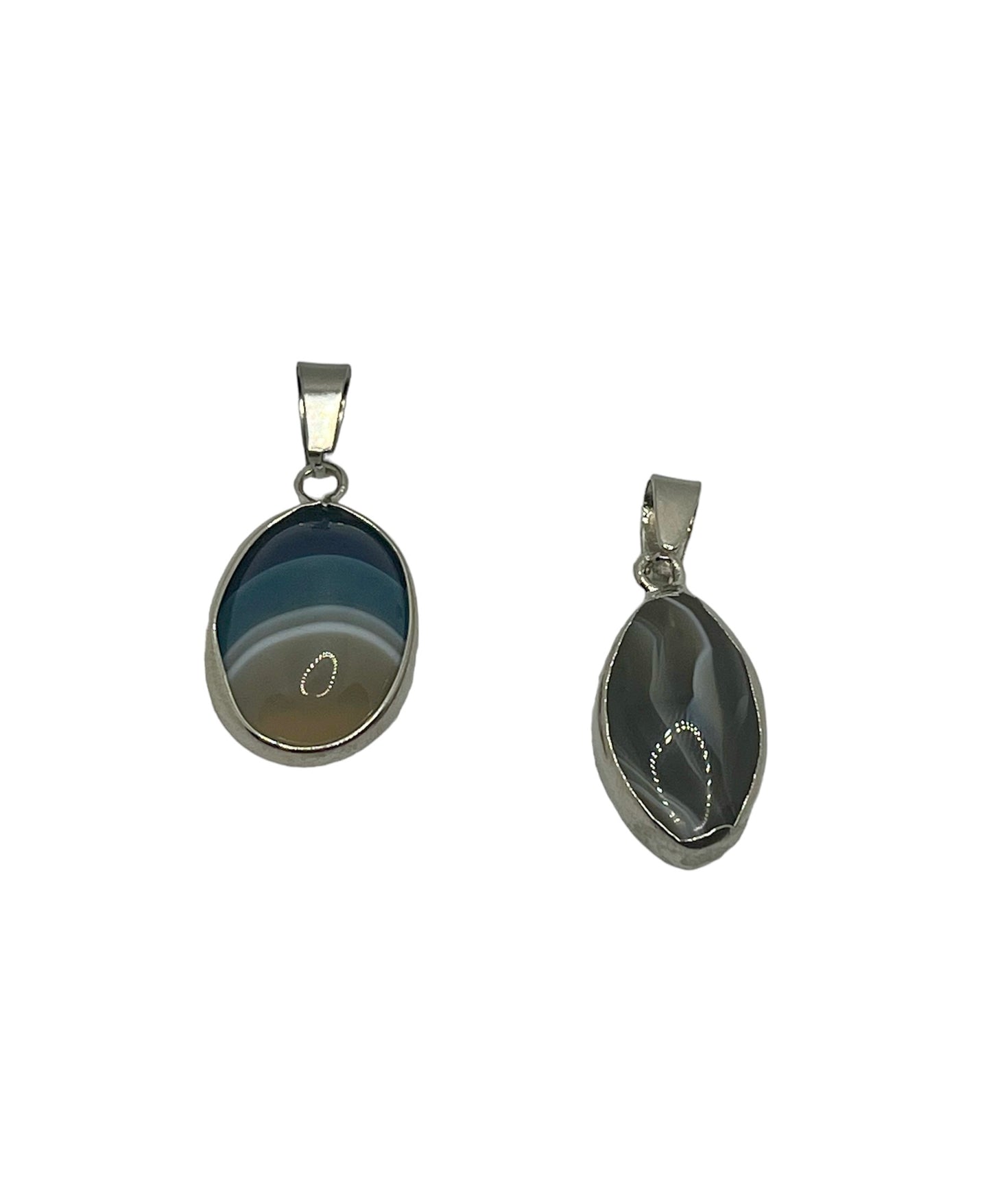 Silver Plated Blue Lace Agate Oval Pendant