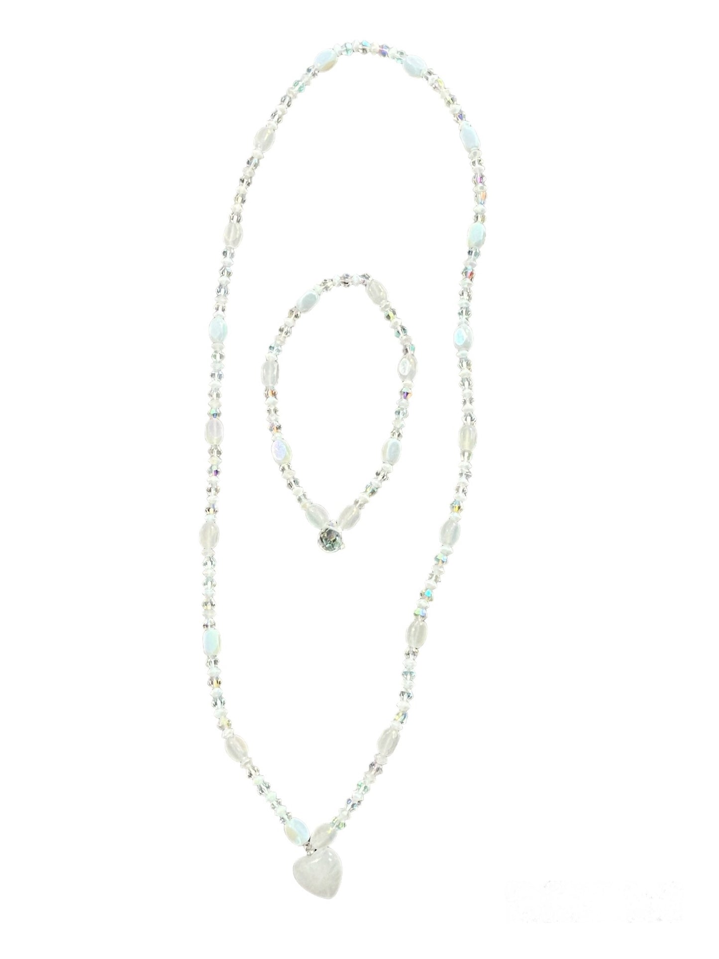 Iridescent White Beaded Necklace and Bracelet Set